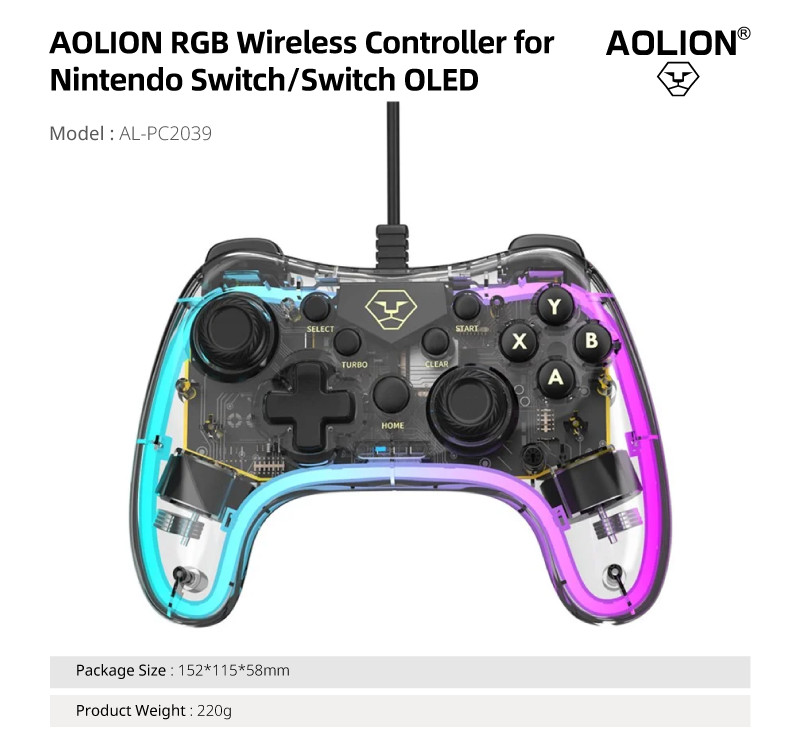 Multifunction Wired Gaming Controller for PC / Nintendo Switch / PS3 (RGB Light)